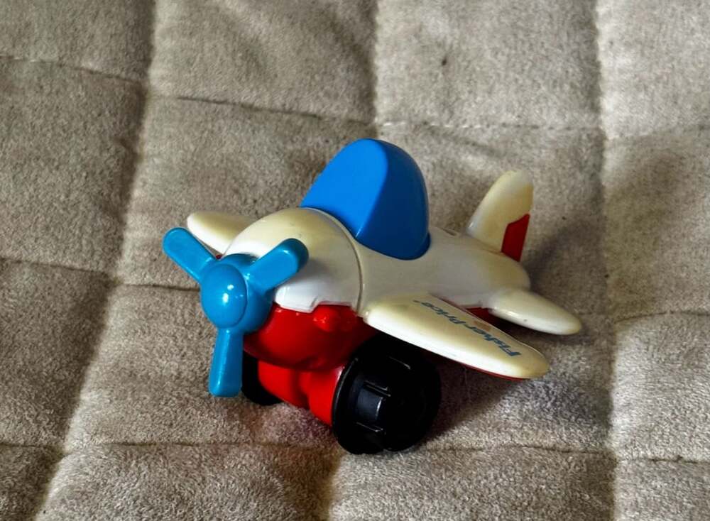 Vintage Fisher-Price 1992 Flip Track Red White Blue Toy Airplane